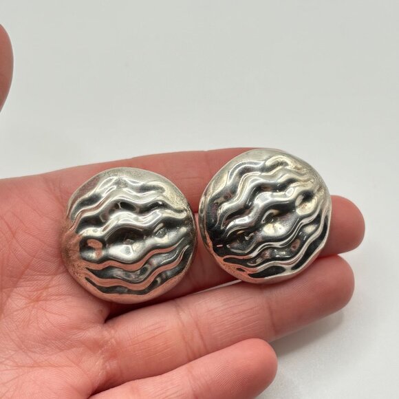 Sterling Silver 925 Clip-On Earrings Textured Wave Design - Picture 8 of 8
